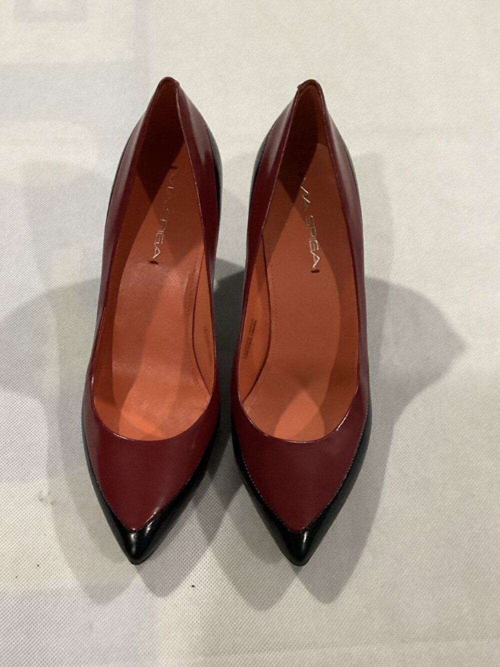 Via Spiga Burgundy Pumps with Black Cap Toe